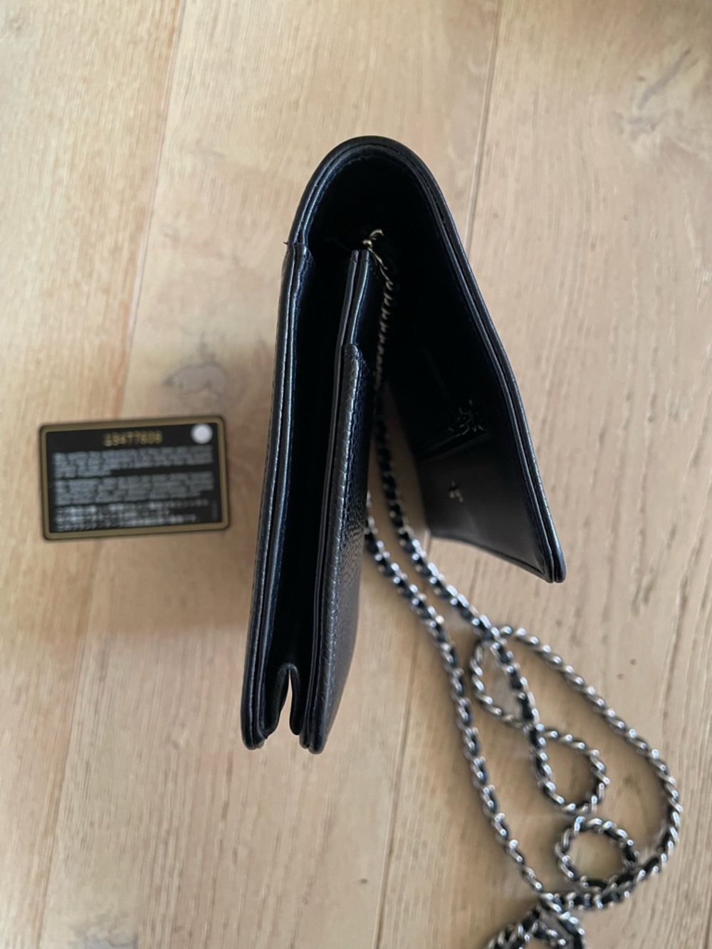 CHANEL Black Caviar Leather Wallet on Chain with Silver Chain - Picture 5 of 8